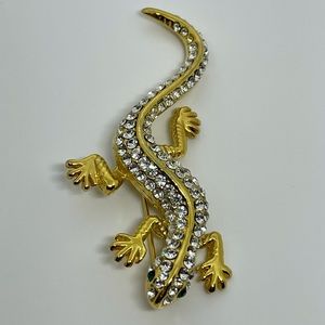 VTG Gold tone Rhinestone Lizard Brooch Pin